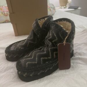 Mou Black and Gray Sheepskin Boots